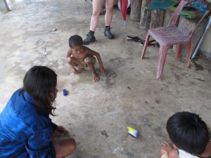 The children enjoying their new toys