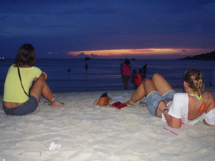 Watching sunrise after the full moon party, Haad Rin, Koh Phangan
